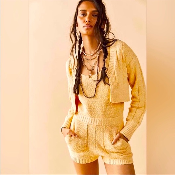 Free People Declan Romper Sweater Set sunset gold yellow XS $108 - Picture 1 of 6
